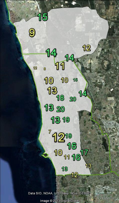 Greens primary votes in Moore at the 2010 federal election.