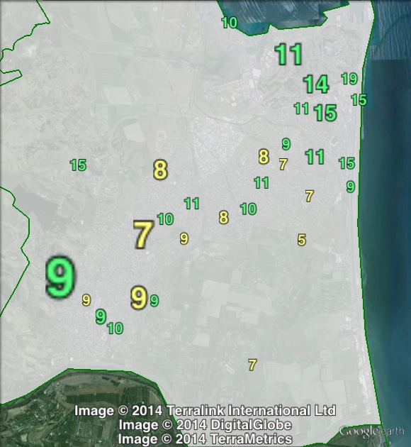 Green party votes in urban Napier at the 2011 general election.