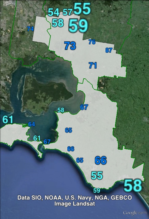 Two-party-preferred votes in Bass at the 2010 Victorian state election.