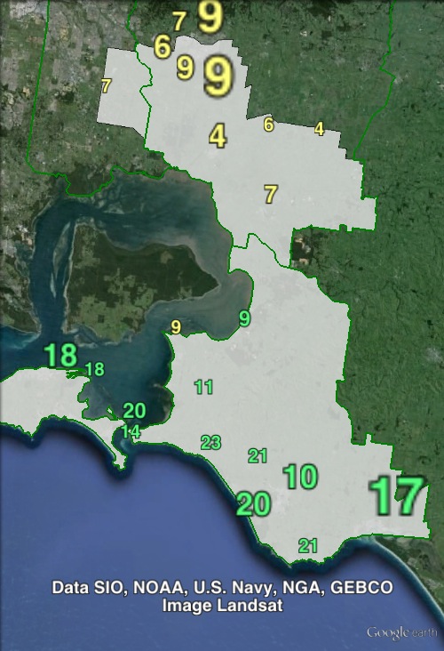 Greens primary votes in Bass at the 2010 Victorian state election.